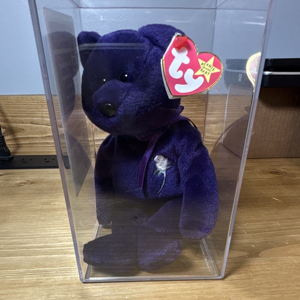 Ty Beanie Babies Princess Purple Bear Plush w/ Tag & Case 1997 Vintage